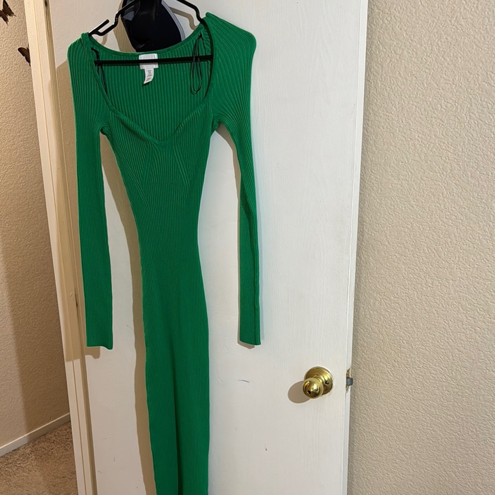 Elegant Green Long Sleeve Dress